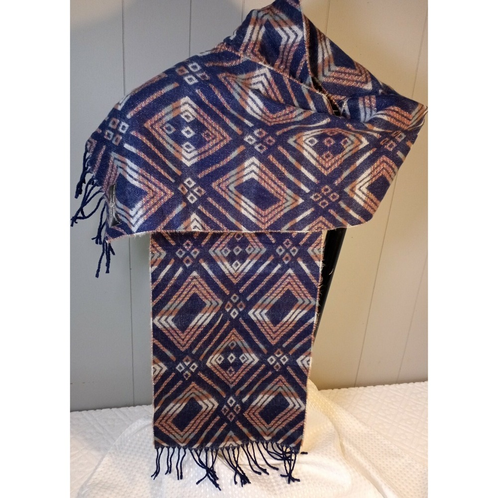 D&Y Softer Than Cashmere? Scarf Shawl Geo Shapes Glitter Stripes Fringe 66"x12"